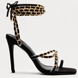 Black Hanson Chain Wrap Up Heels